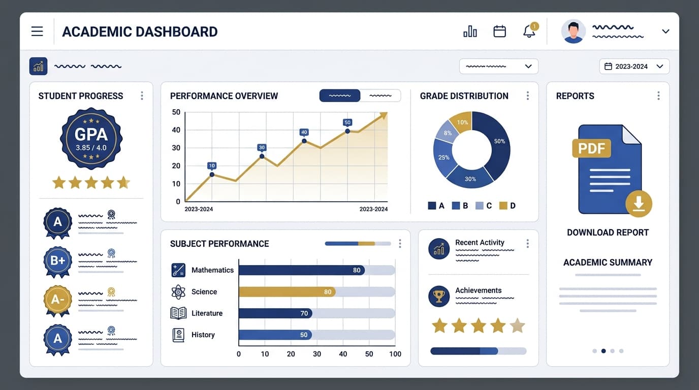 Automatically generated PDF report card with teacher and principal remarks